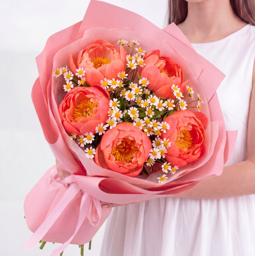 Pfingstrose Coral Sunset – lachsfarbene Päonie, 5 Stück, Schnittblumen von Blumen Kreativ Wien
